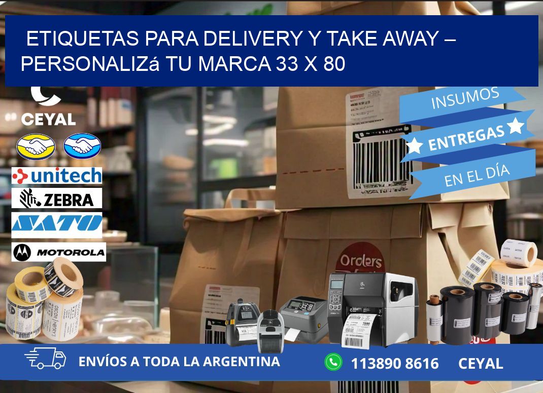Etiquetas para delivery y take away – Personalizá tu marca 33 x 80