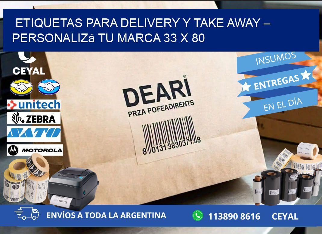 Etiquetas para delivery y take away – Personalizá tu marca 33 x 80