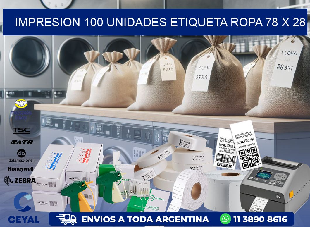 IMPRESION 100 UNIDADES ETIQUETA ROPA 78 x 28