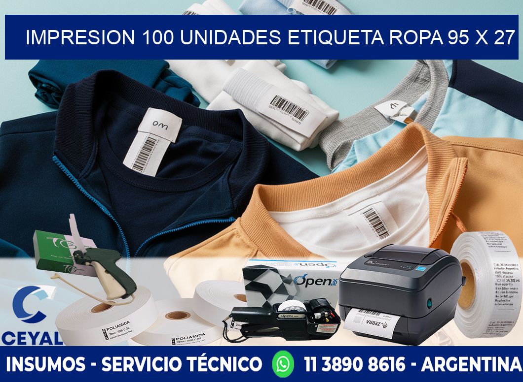 IMPRESION 100 UNIDADES ETIQUETA ROPA 95 x 27