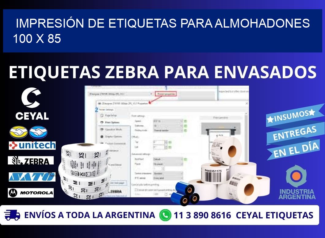IMPRESIÓN DE ETIQUETAS PARA ALMOHADONES 100 x 85