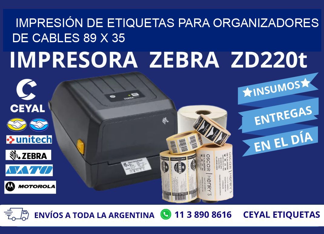IMPRESIÓN DE ETIQUETAS PARA ORGANIZADORES DE CABLES 89 x 35