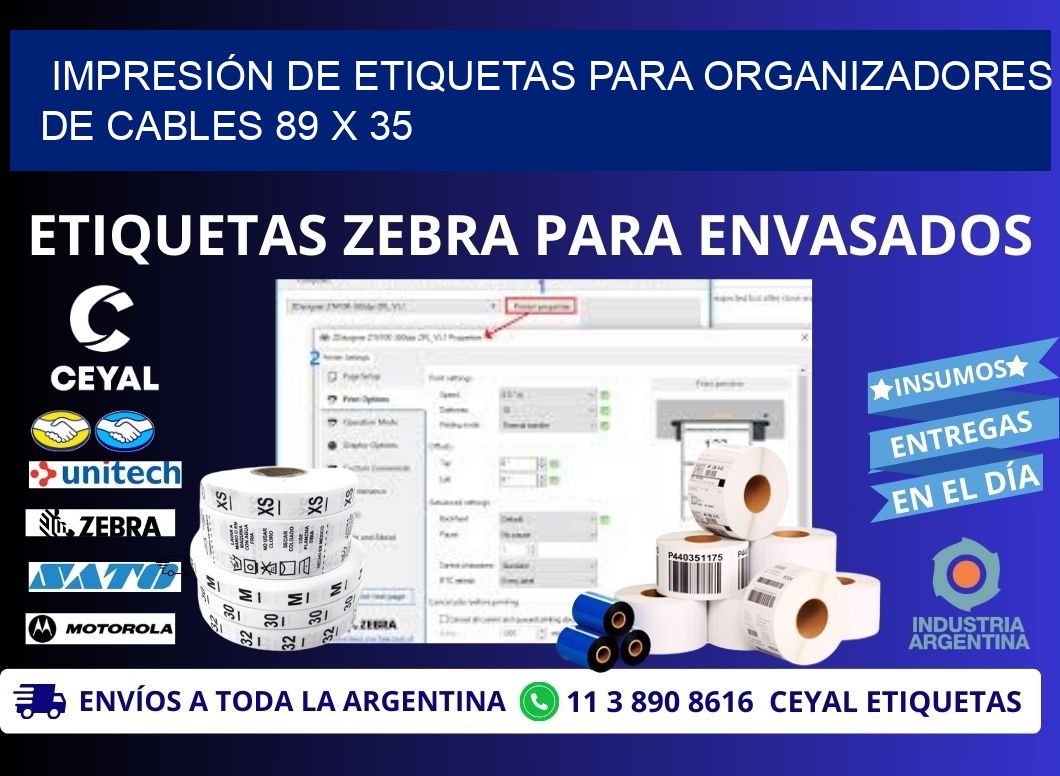 IMPRESIÓN DE ETIQUETAS PARA ORGANIZADORES DE CABLES 89 x 35