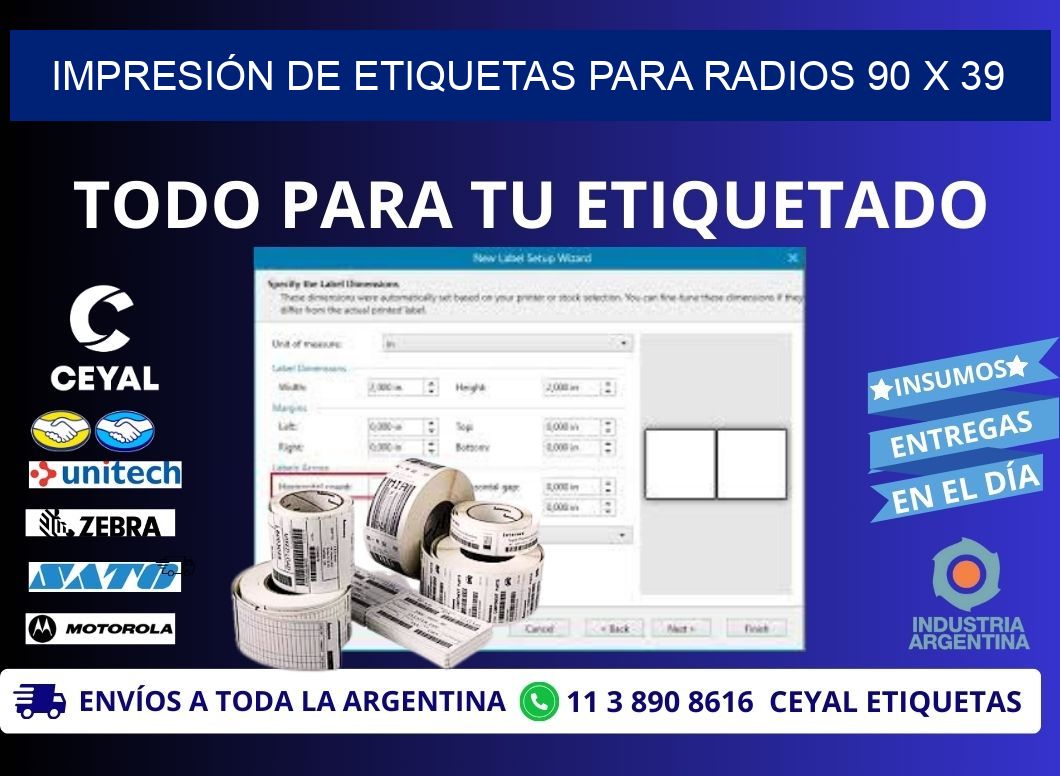 IMPRESIÓN DE ETIQUETAS PARA RADIOS 90 x 39