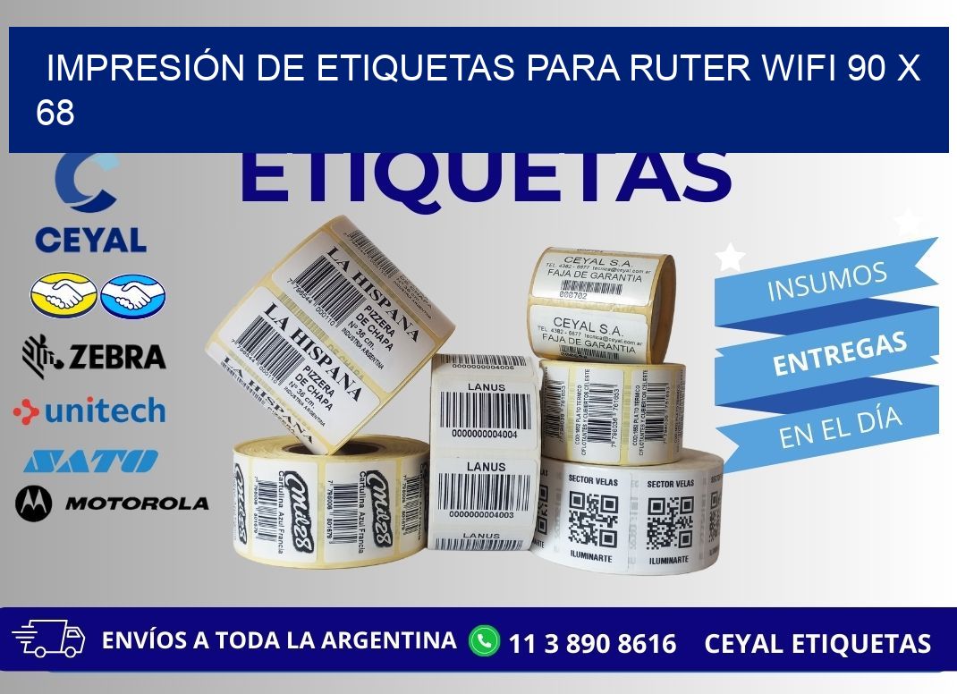 IMPRESIÓN DE ETIQUETAS PARA RUTER WIFI 90 x 68
