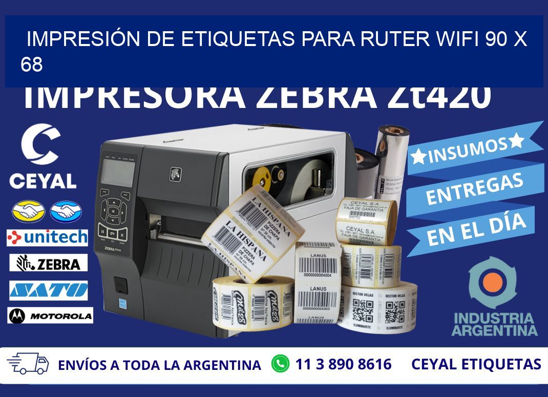 IMPRESIÓN DE ETIQUETAS PARA RUTER WIFI 90 x 68