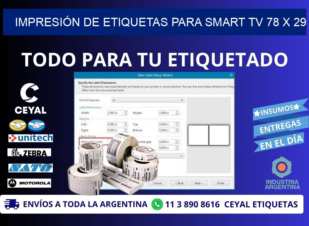 IMPRESIÓN DE ETIQUETAS PARA SMART TV 78 x 29