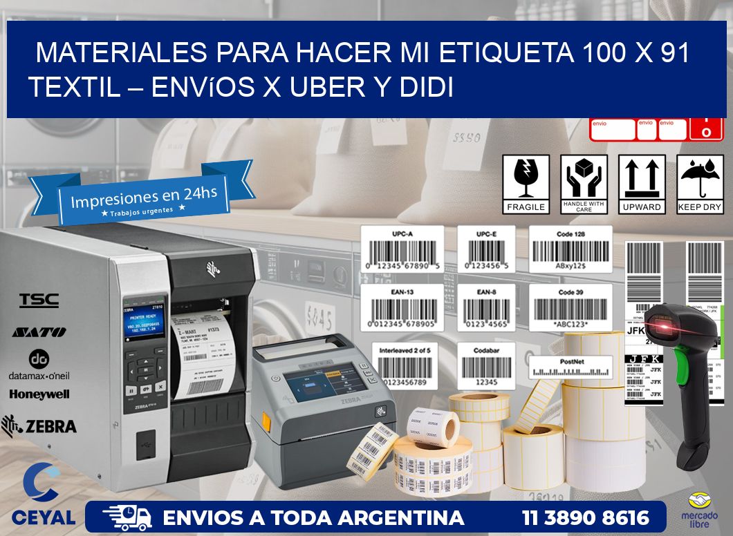 Materiales para hacer mi Etiqueta 100 x 91 textil – Envíos x Uber y DiDi