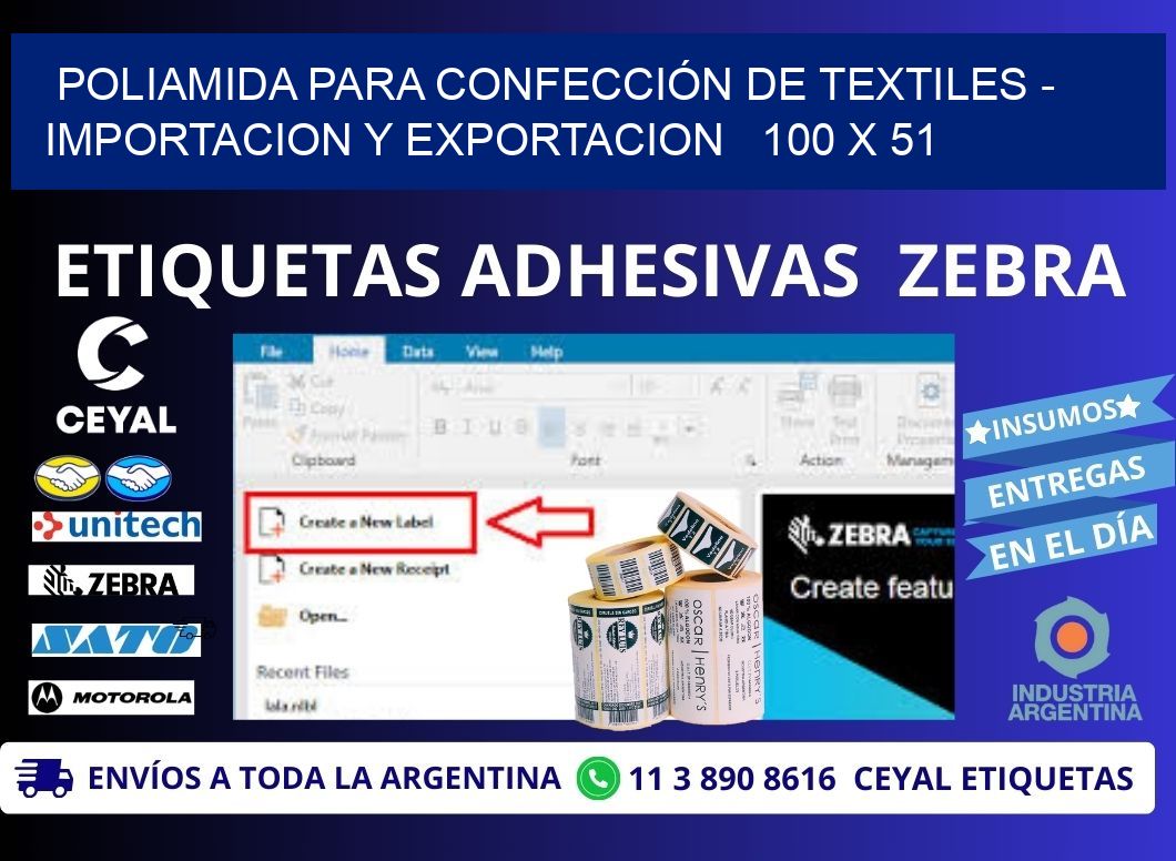 POLIAMIDA PARA CONFECCIÓN DE TEXTILES - IMPORTACION Y EXPORTACION   100 x 51