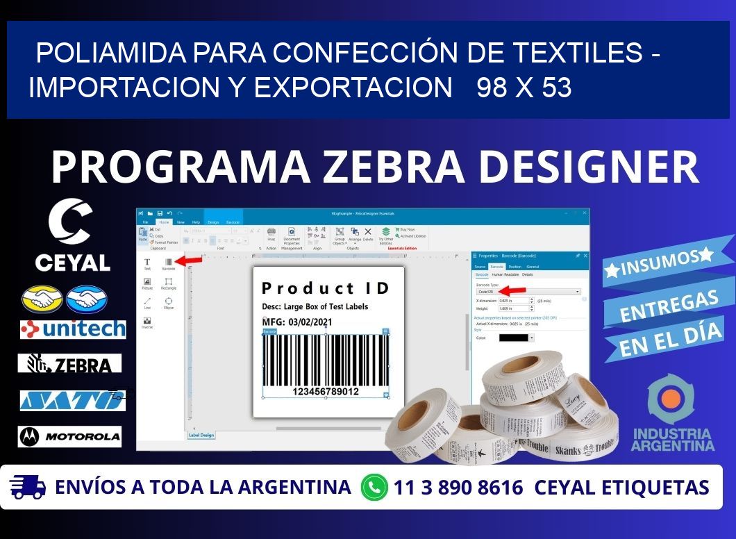 POLIAMIDA PARA CONFECCIÓN DE TEXTILES - IMPORTACION Y EXPORTACION   98 x 53