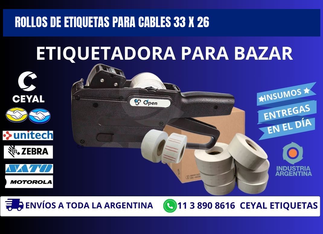 ROLLOS DE ETIQUETAS PARA CABLES 33 x 26
