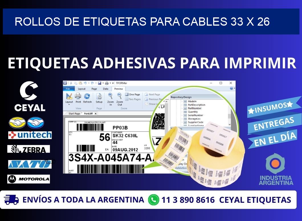 ROLLOS DE ETIQUETAS PARA CABLES 33 x 26