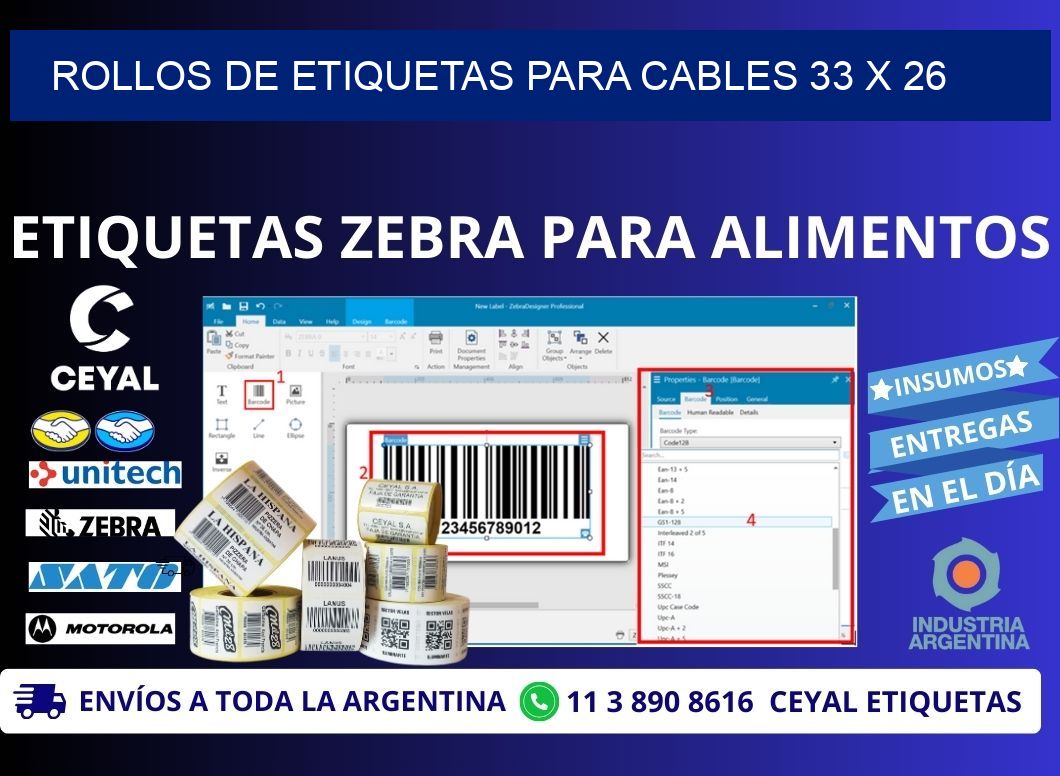 ROLLOS DE ETIQUETAS PARA CABLES 33 x 26