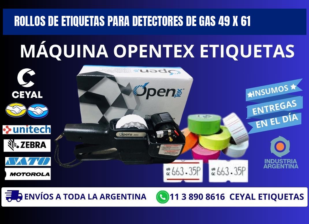 ROLLOS DE ETIQUETAS PARA DETECTORES DE GAS 49 x 61