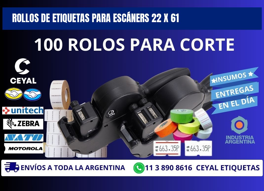 ROLLOS DE ETIQUETAS PARA ESCÁNERS 22 x 61