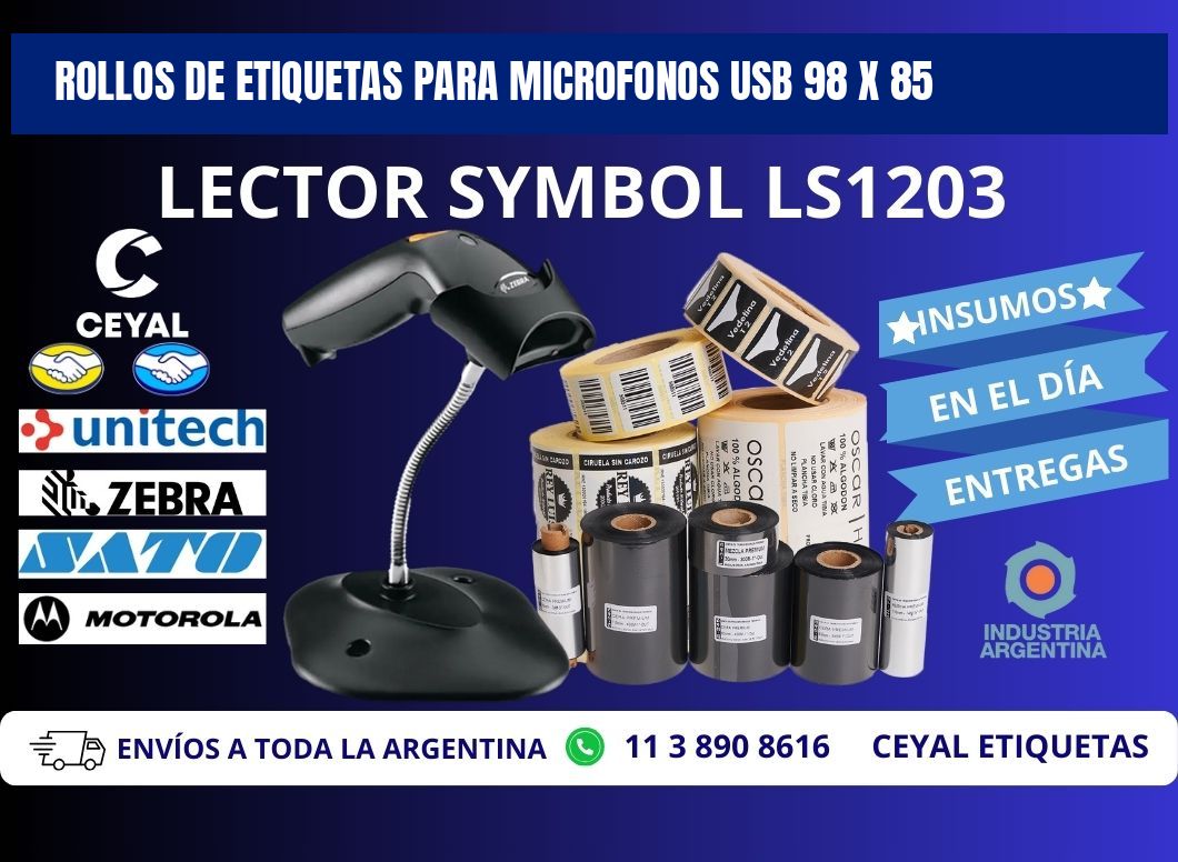 ROLLOS DE ETIQUETAS PARA MICROFONOS USB 98 x 85