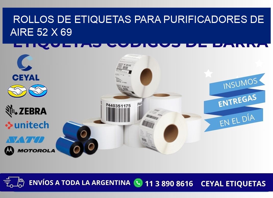 ROLLOS DE ETIQUETAS PARA PURIFICADORES DE AIRE 52 x 69