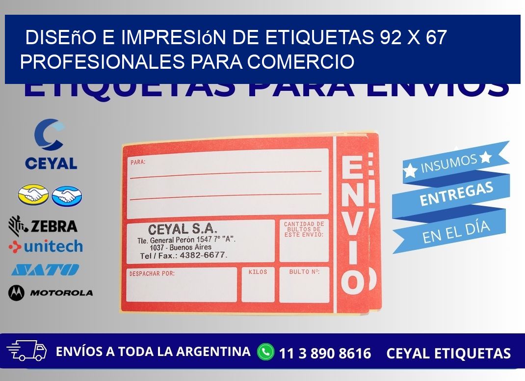 Diseño e Impresión de Etiquetas 92 x 67 Profesionales para Comercio