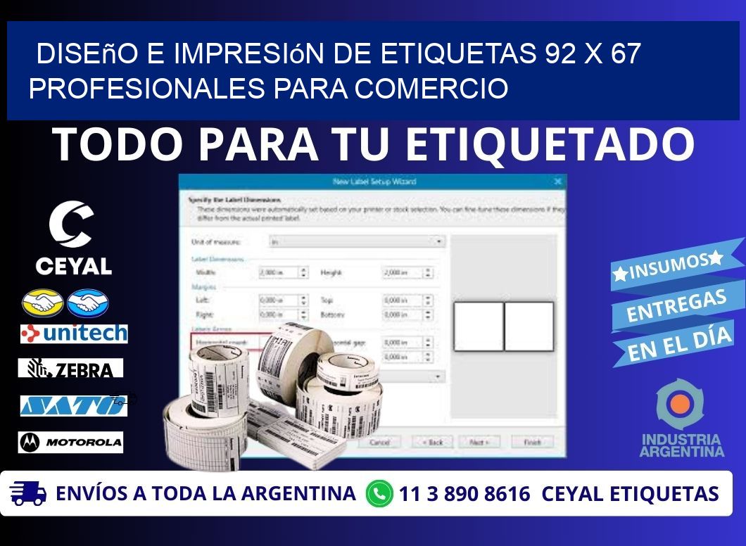 Diseño e Impresión de Etiquetas 92 x 67 Profesionales para Comercio