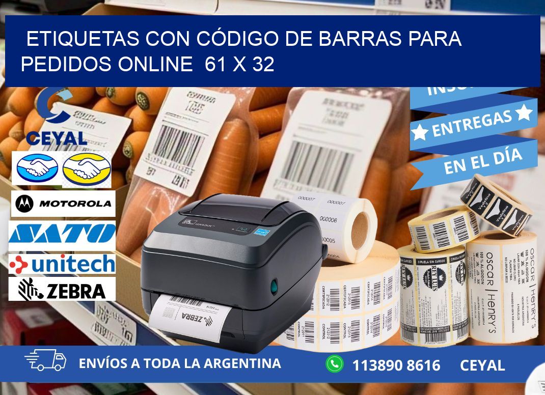 ETIQUETAS CON CÓDIGO DE BARRAS PARA PEDIDOS ONLINE  61 x 32