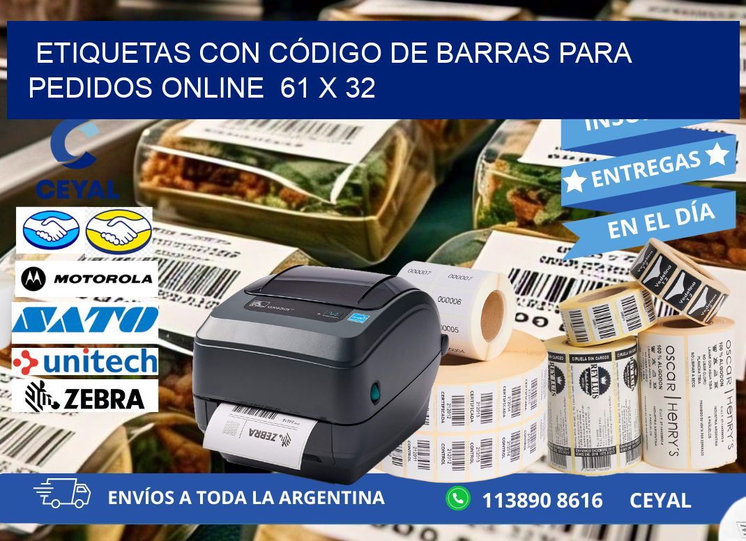 ETIQUETAS CON CÓDIGO DE BARRAS PARA PEDIDOS ONLINE  61 x 32