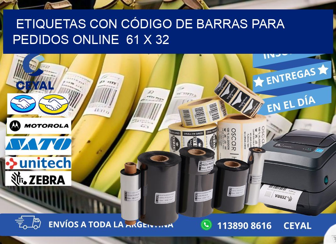 ETIQUETAS CON CÓDIGO DE BARRAS PARA PEDIDOS ONLINE  61 x 32