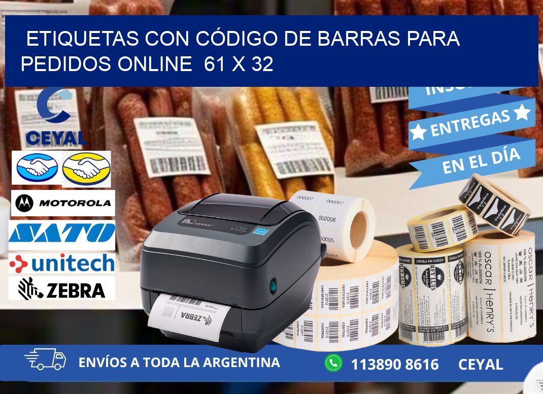 ETIQUETAS CON CÓDIGO DE BARRAS PARA PEDIDOS ONLINE  61 x 32