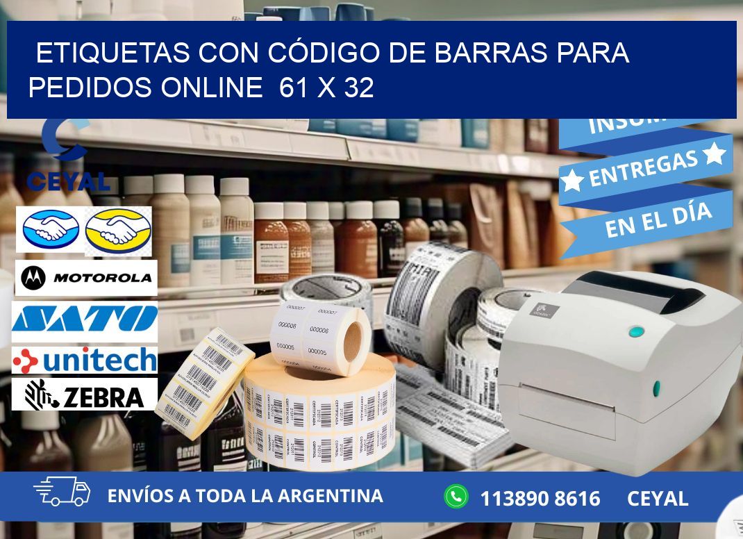 ETIQUETAS CON CÓDIGO DE BARRAS PARA PEDIDOS ONLINE  61 x 32