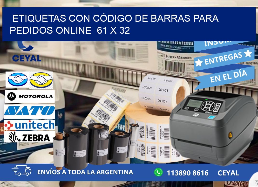 ETIQUETAS CON CÓDIGO DE BARRAS PARA PEDIDOS ONLINE  61 x 32