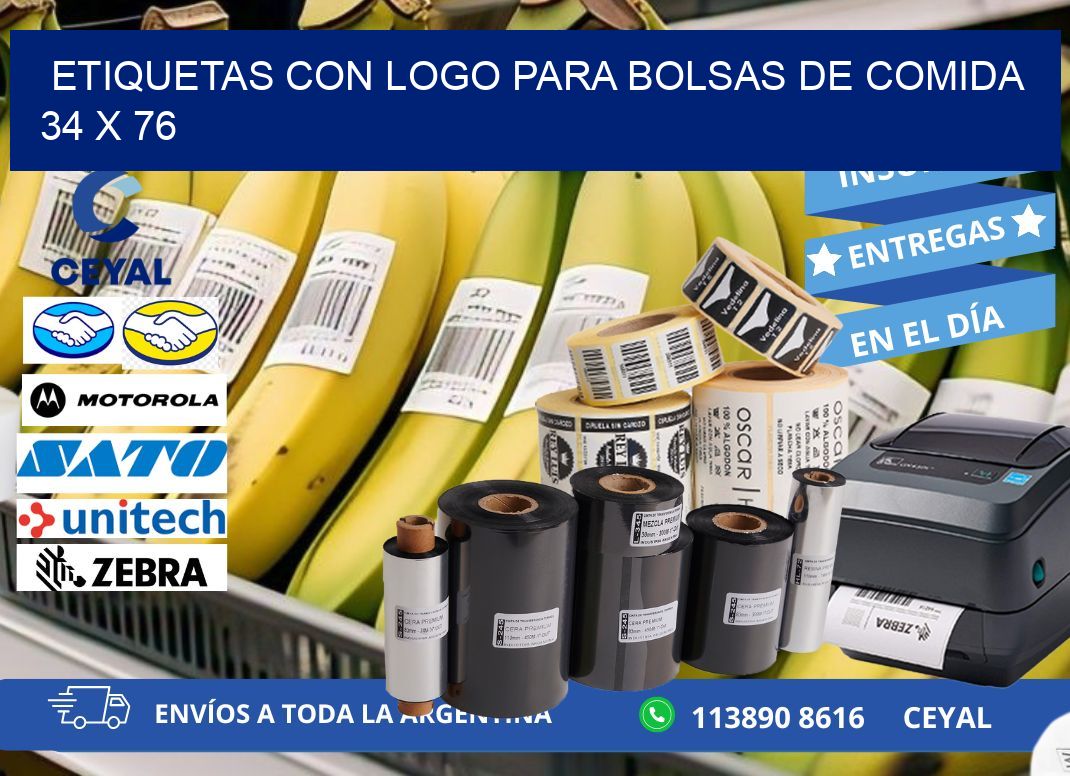 ETIQUETAS CON LOGO PARA BOLSAS DE COMIDA  34 x 76