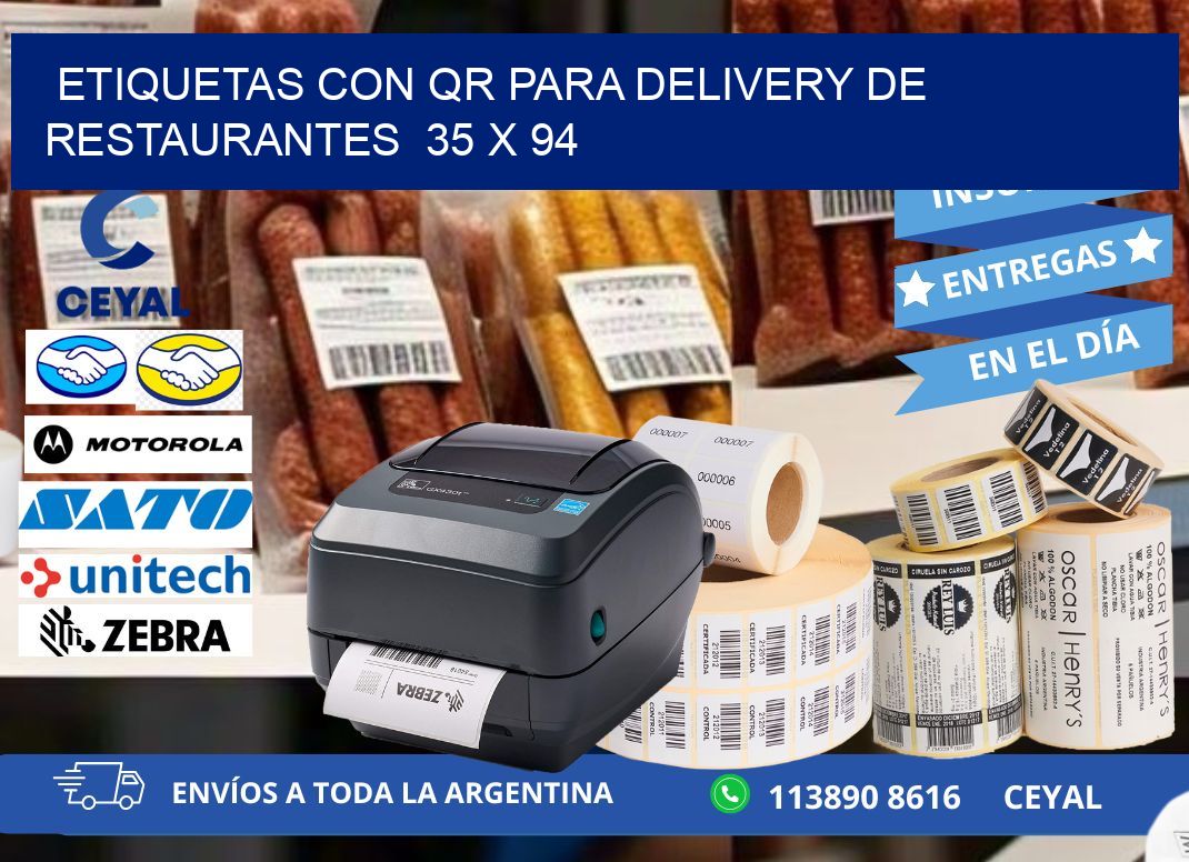 ETIQUETAS CON QR PARA DELIVERY DE RESTAURANTES  35 x 94