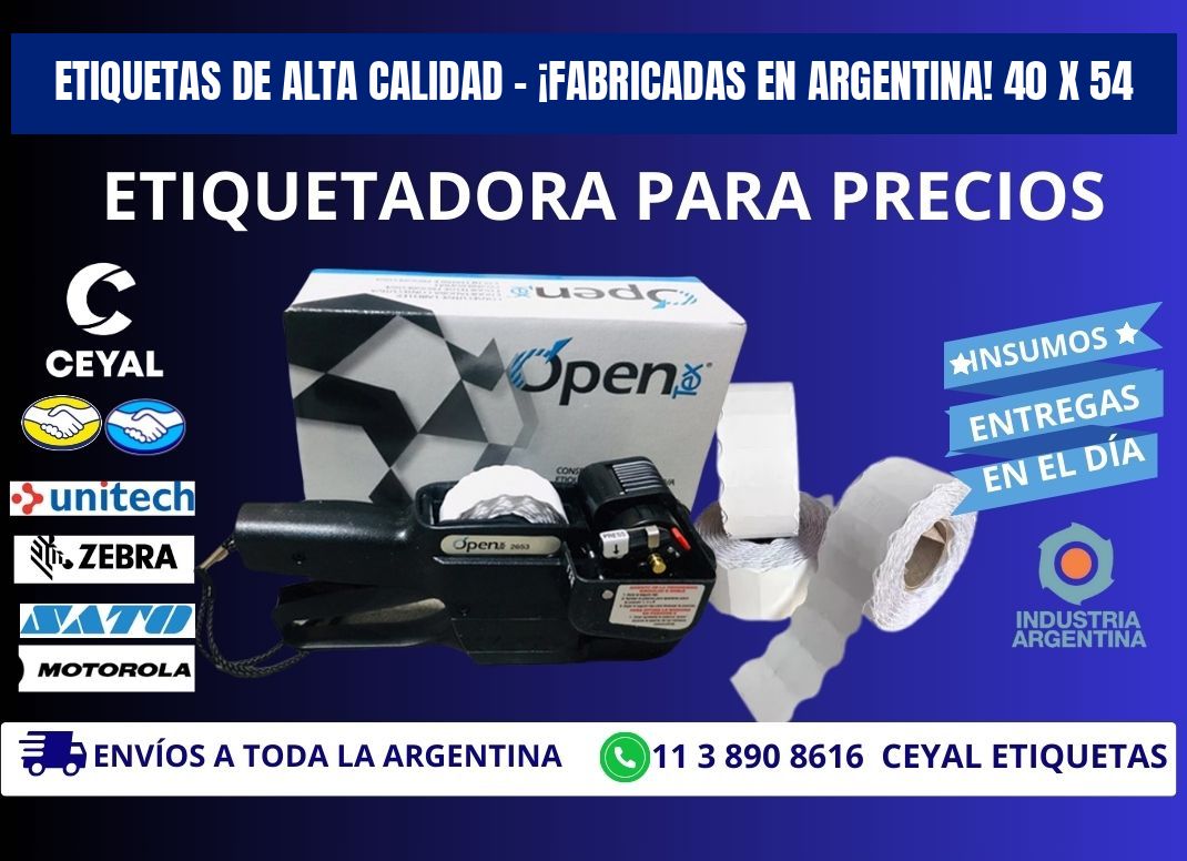 ETIQUETAS DE ALTA CALIDAD – ¡FABRICADAS EN ARGENTINA! 40 x 54
