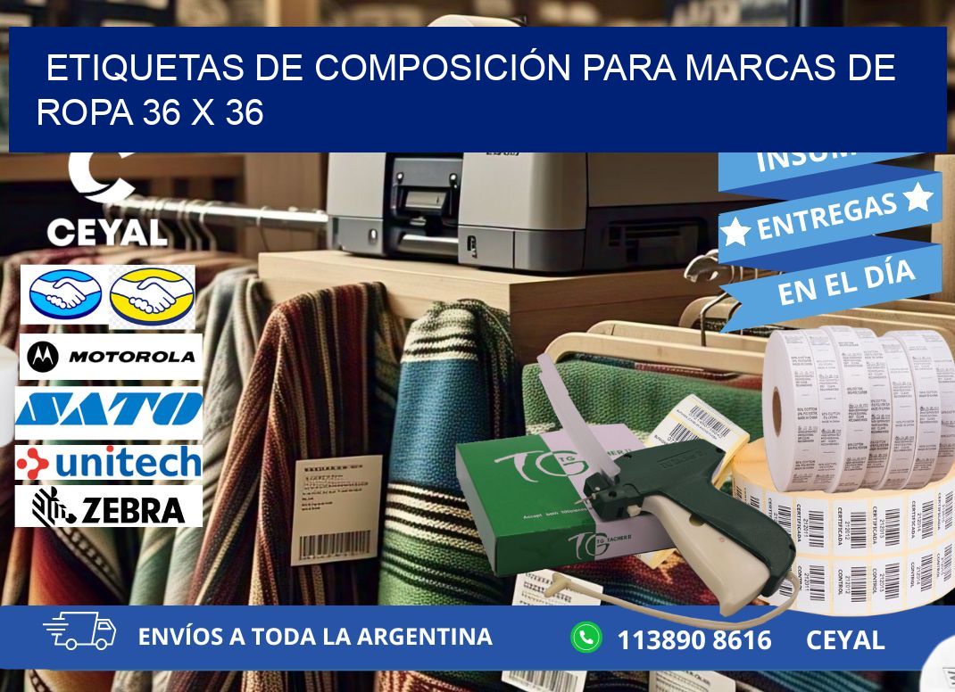 ETIQUETAS DE COMPOSICIÓN PARA MARCAS DE ROPA 36 x 36