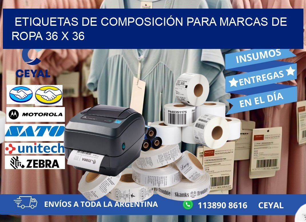 ETIQUETAS DE COMPOSICIÓN PARA MARCAS DE ROPA 36 x 36