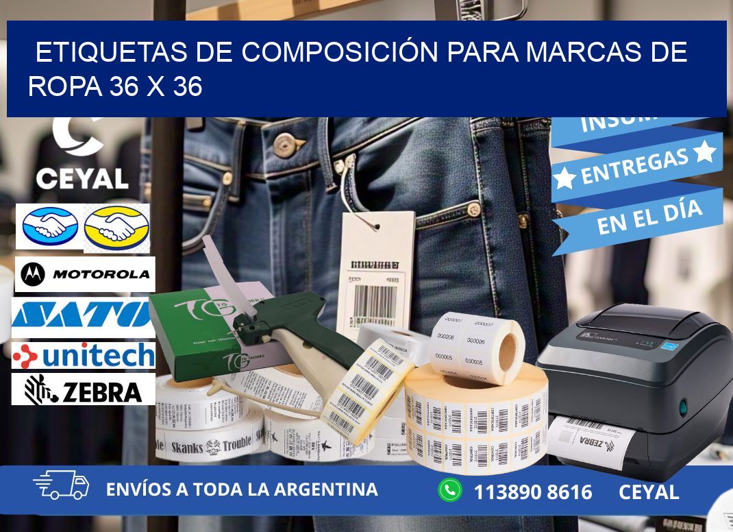 ETIQUETAS DE COMPOSICIÓN PARA MARCAS DE ROPA 36 x 36