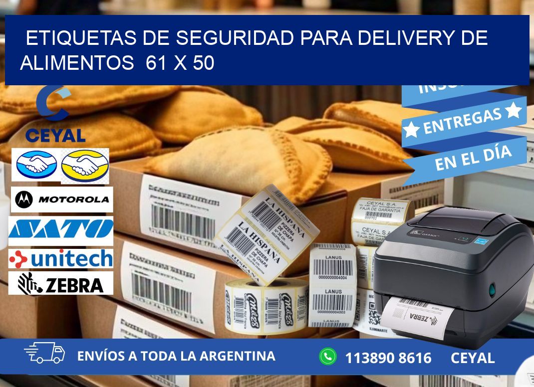 ETIQUETAS DE SEGURIDAD PARA DELIVERY DE ALIMENTOS  61 x 50