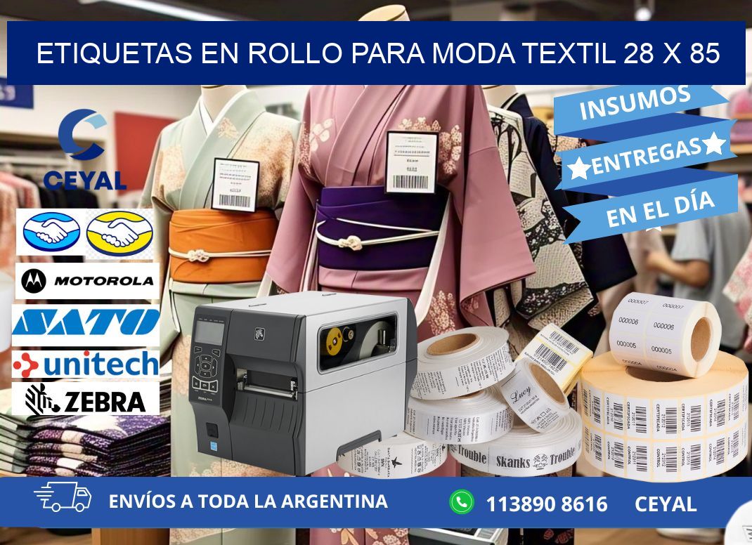 ETIQUETAS EN ROLLO PARA MODA TEXTIL 28 x 85