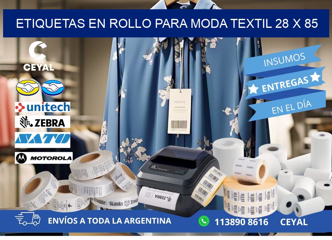 ETIQUETAS EN ROLLO PARA MODA TEXTIL 28 x 85