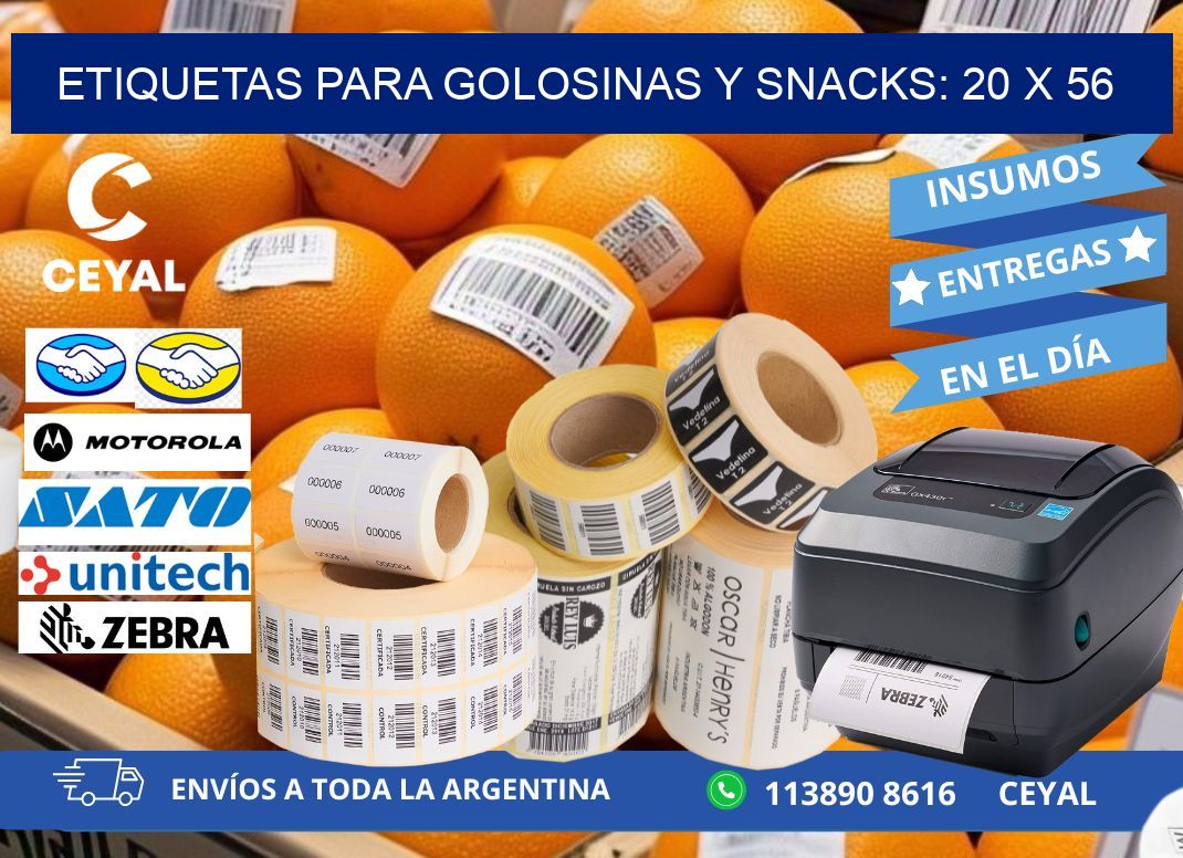 ETIQUETAS PARA GOLOSINAS Y SNACKS: 20 x 56