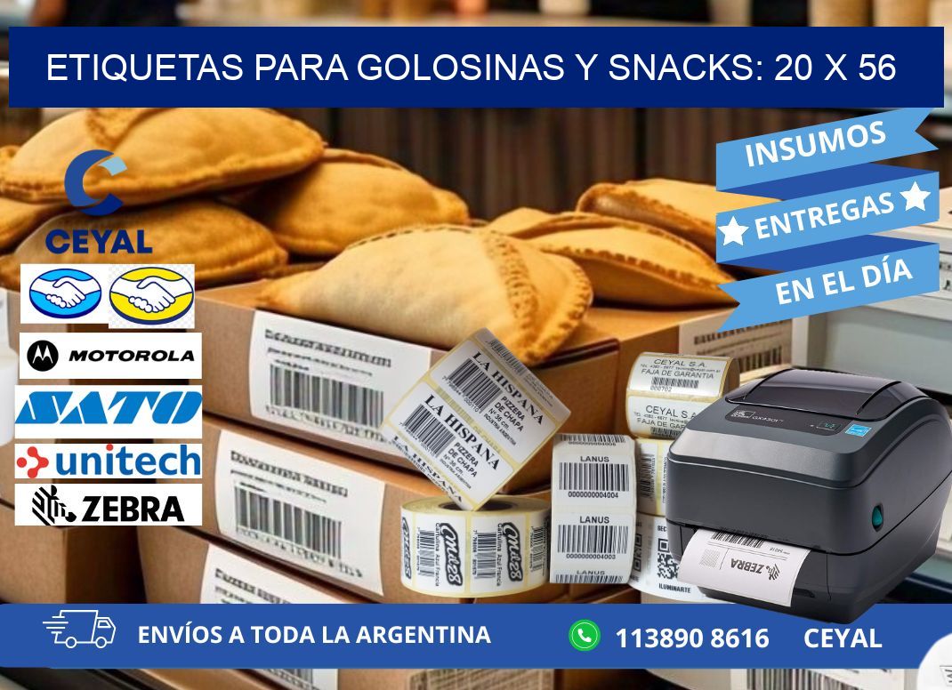 ETIQUETAS PARA GOLOSINAS Y SNACKS: 20 x 56