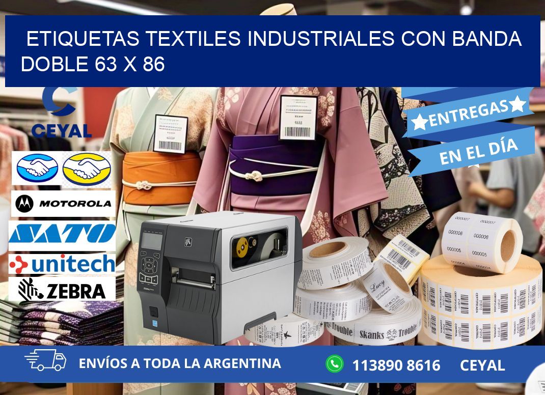 ETIQUETAS TEXTILES INDUSTRIALES CON BANDA DOBLE 63 x 86