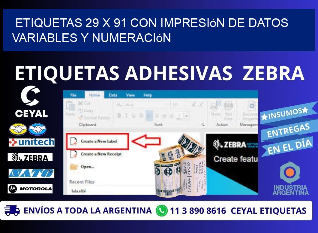 Etiquetas 29 x 91 con Impresión de Datos Variables y Numeración