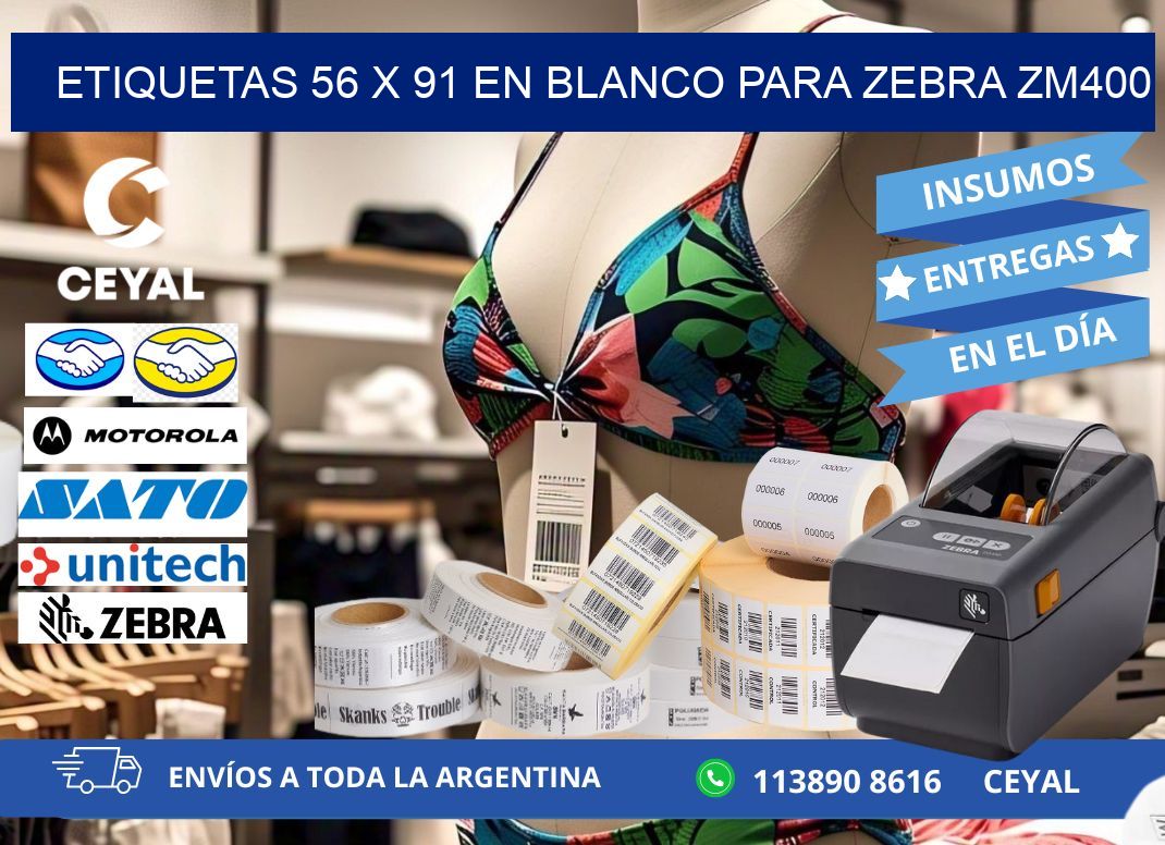 Etiquetas 56 x 91 en blanco para zebra zm400