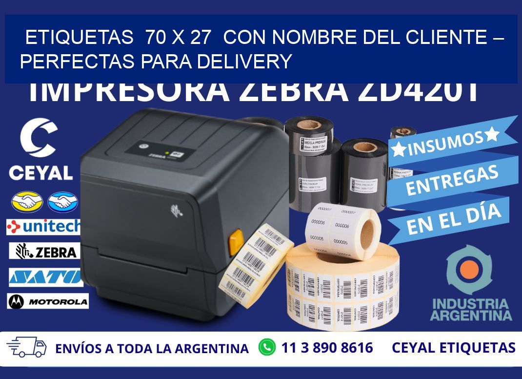 Etiquetas  70 x 27  con Nombre del Cliente – Perfectas para Delivery