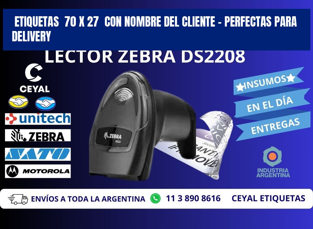 Etiquetas  70 x 27  con Nombre del Cliente – Perfectas para Delivery