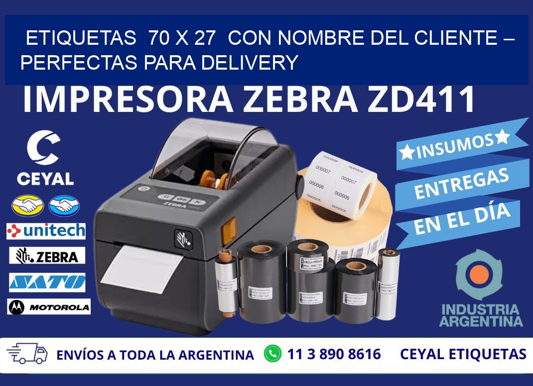 Etiquetas  70 x 27  con Nombre del Cliente – Perfectas para Delivery