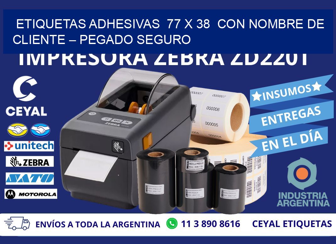 Etiquetas Adhesivas  77 x 38  con Nombre de Cliente – Pegado Seguro