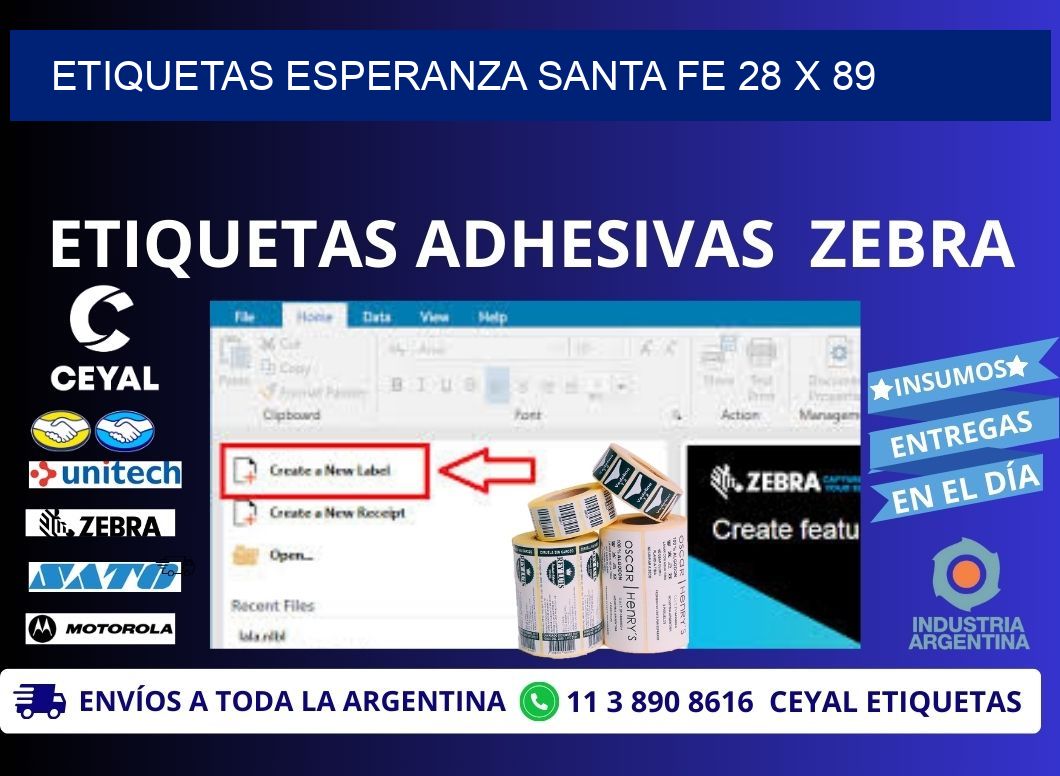 Etiquetas Esperanza Santa Fe 28 x 89