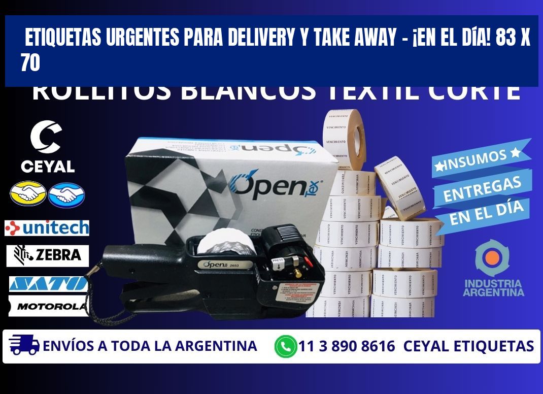 Etiquetas Urgentes para Delivery y Take Away – ¡En el Día! 83 x 70