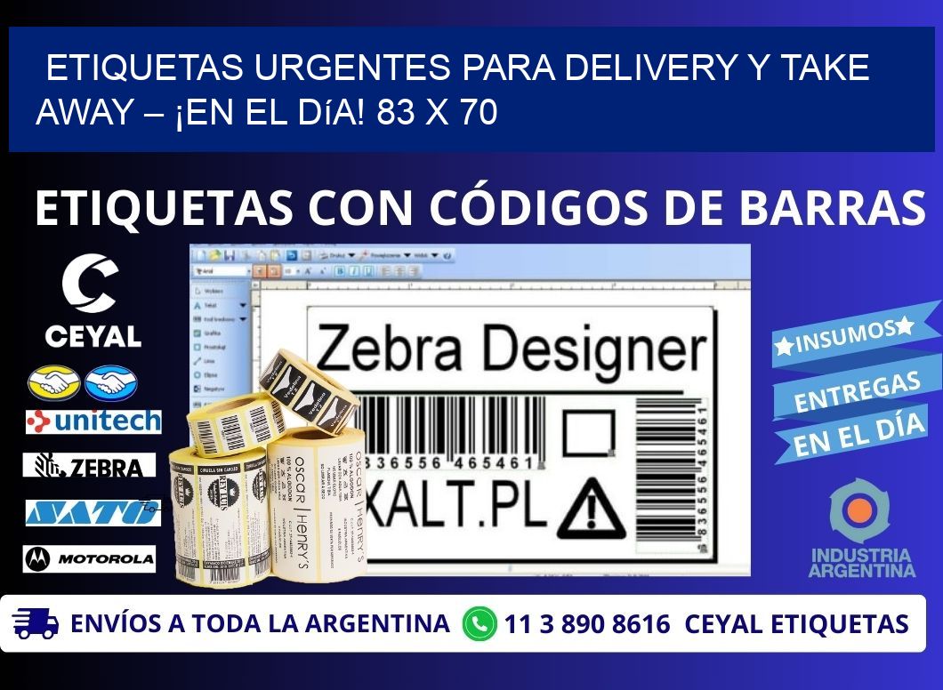 Etiquetas Urgentes para Delivery y Take Away – ¡En el Día! 83 x 70